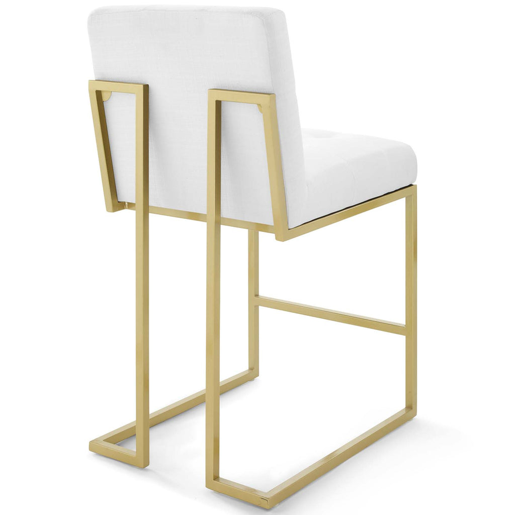 Privy Gold Stainless Steel Upholstered Fabric Counter Stool Set of 2 in Gold White