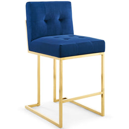 Privy Gold Stainless Steel Performance Velvet Counter Stool Set of 2 in Gold Navy