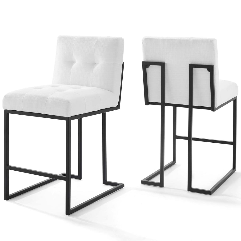 Privy Black Stainless Steel Upholstered Fabric Counter Stool Set of 2 in Black White