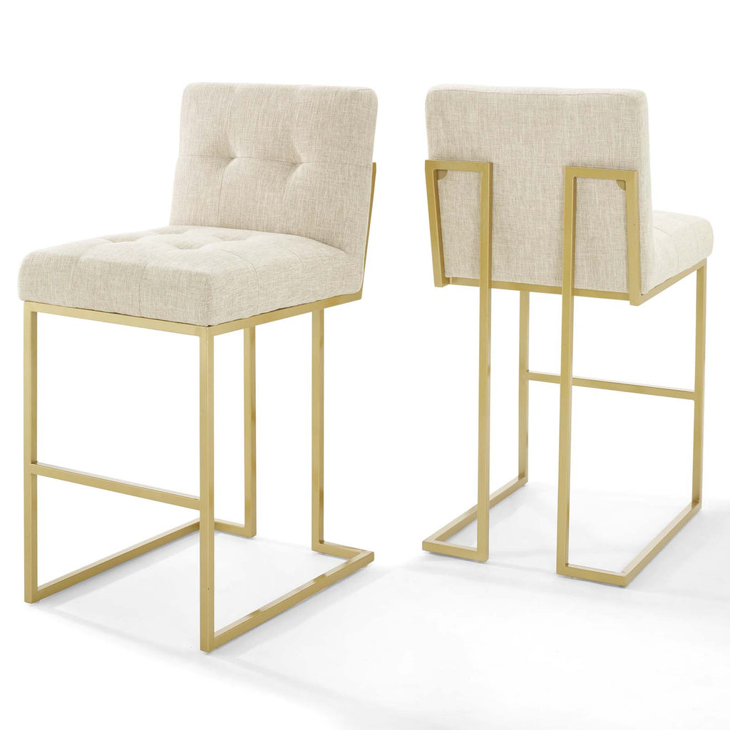 Privy Gold Stainless Steel Performance Velvet Bar Stool Set of 2 in Gold Beige