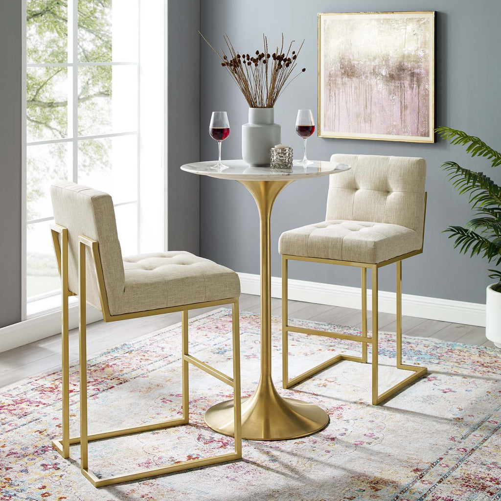 Privy Gold Stainless Steel Performance Velvet Bar Stool Set of 2 in Gold Beige