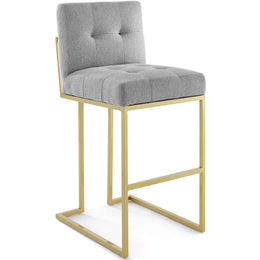 Privy Gold Stainless Steel Performance Velvet Bar Stool Set of 2 in Gold Light Gray