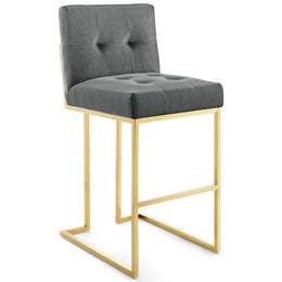 Privy Gold Stainless Steel Performance Velvet Bar Stool Set of 2 in Gold Charcoal