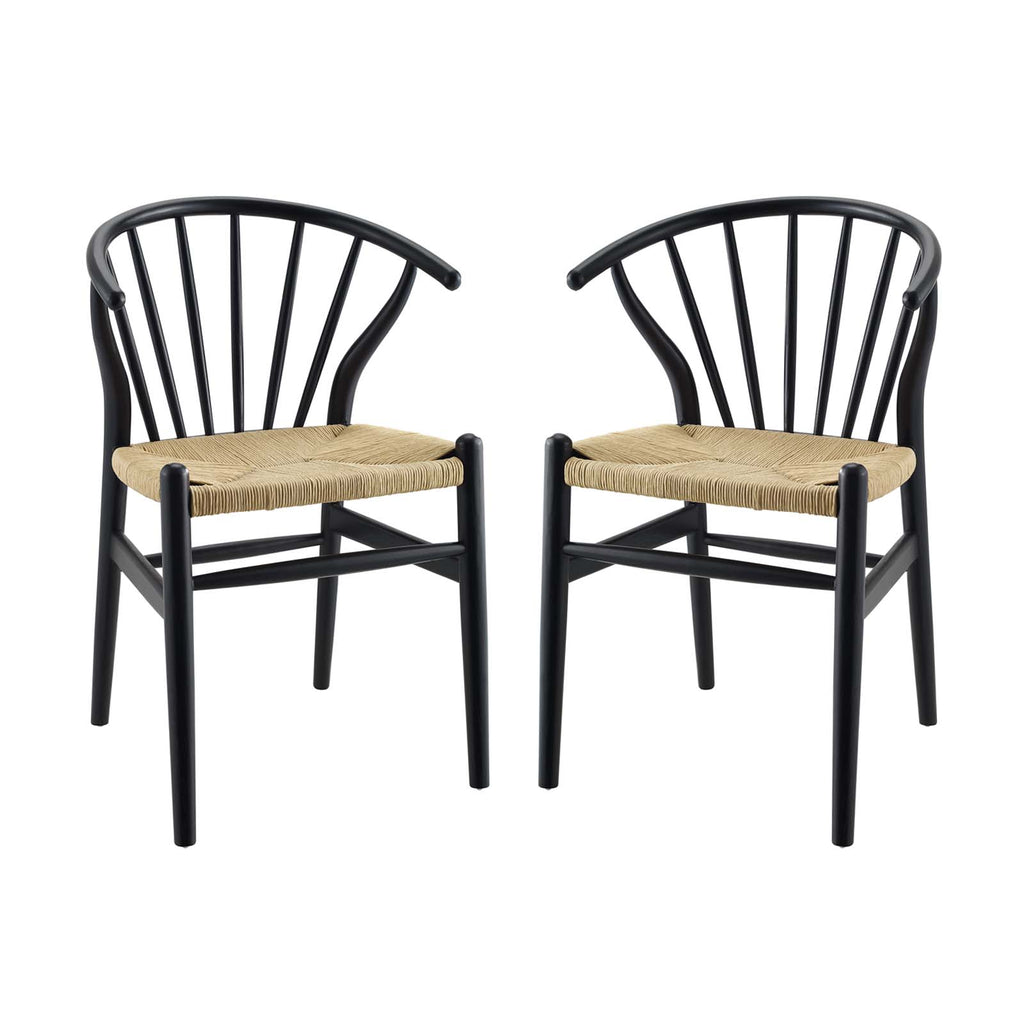 Flourish Spindle Wood Dining Side Chair Set of 2 in Black