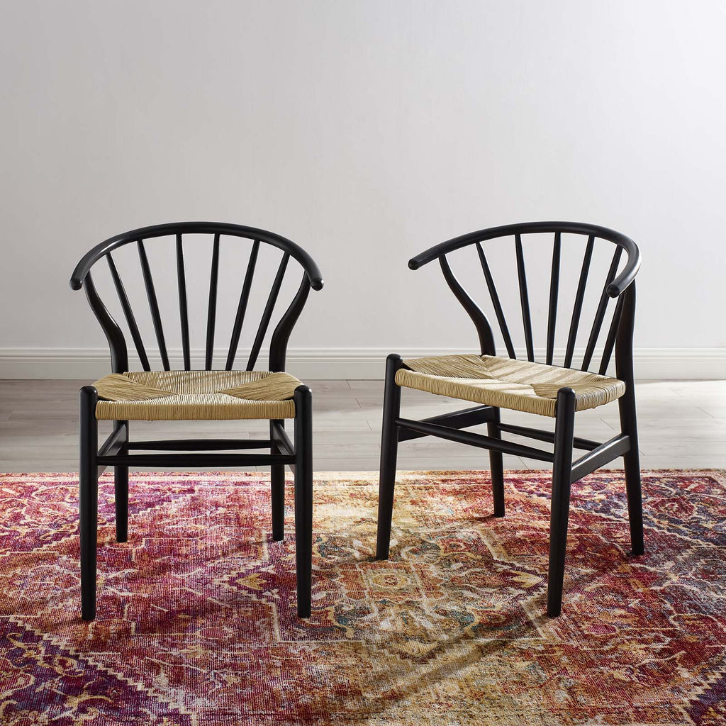 Flourish Spindle Wood Dining Side Chair Set of 2 in Black