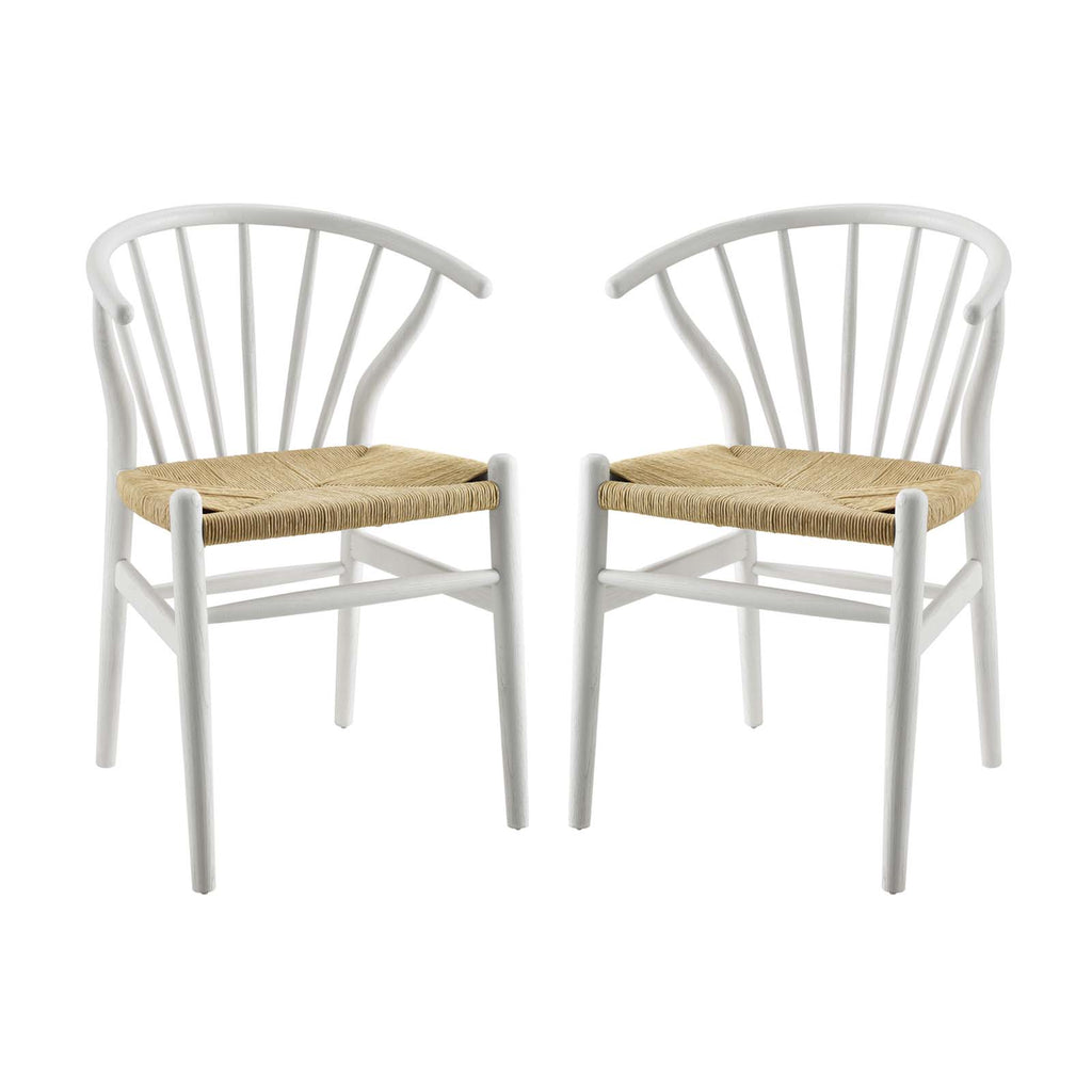 Flourish Spindle Wood Dining Side Chair Set of 2 in White