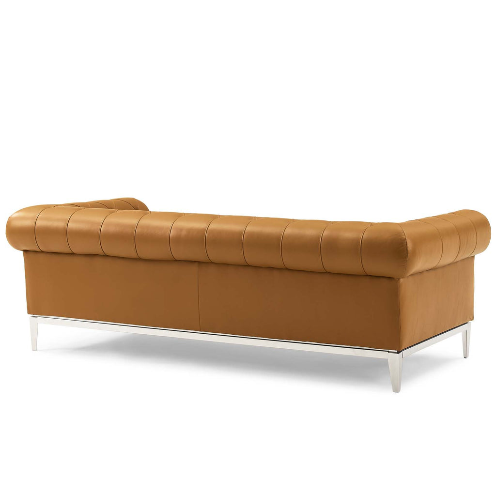 Idyll Tufted Upholstered Leather Sofa and Loveseat Set in Tan
