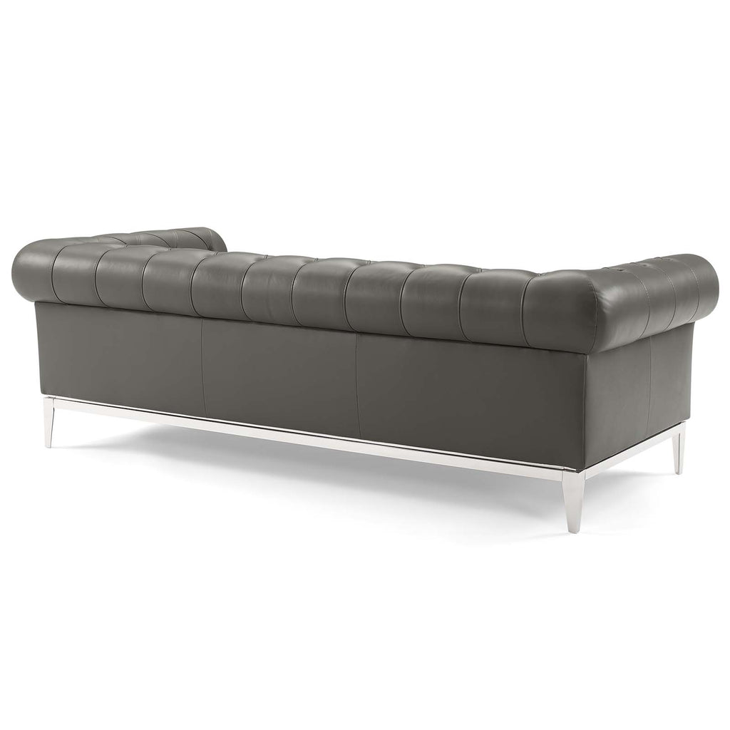 Idyll Tufted Upholstered Leather Sofa and Armchair Set in Gray