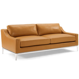 Harness Stainless Steel Base Leather Sofa and Loveseat Set in Tan