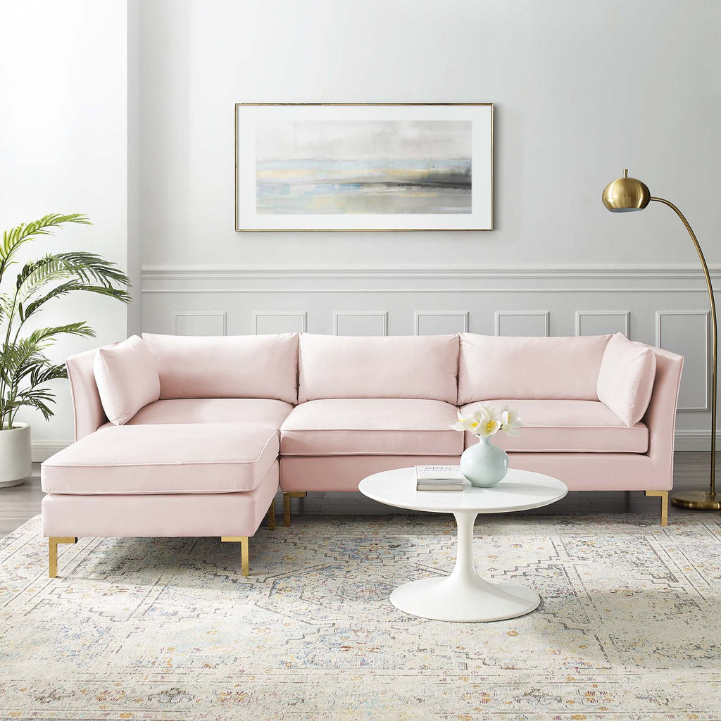 Ardent 4-Piece Performance Velvet Sectional Sofa in Pink