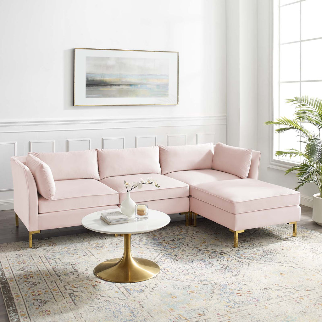 Ardent 4-Piece Performance Velvet Sectional Sofa in Pink