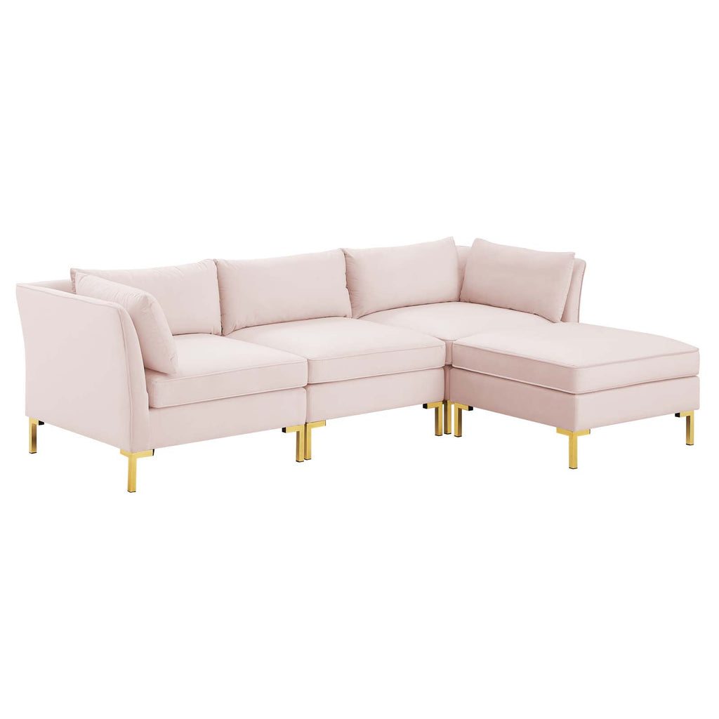 Ardent 4-Piece Performance Velvet Sectional Sofa in Pink