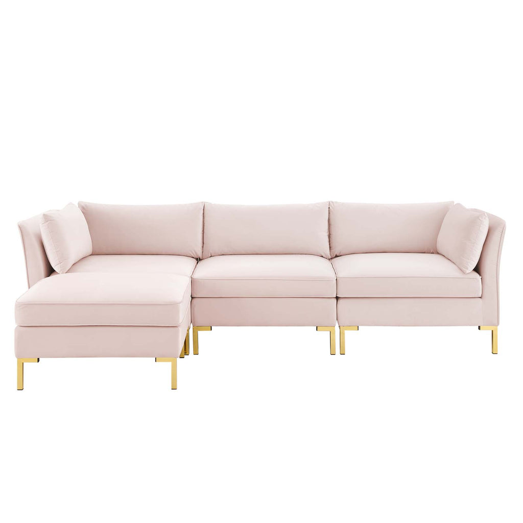 Ardent 4-Piece Performance Velvet Sectional Sofa in Pink