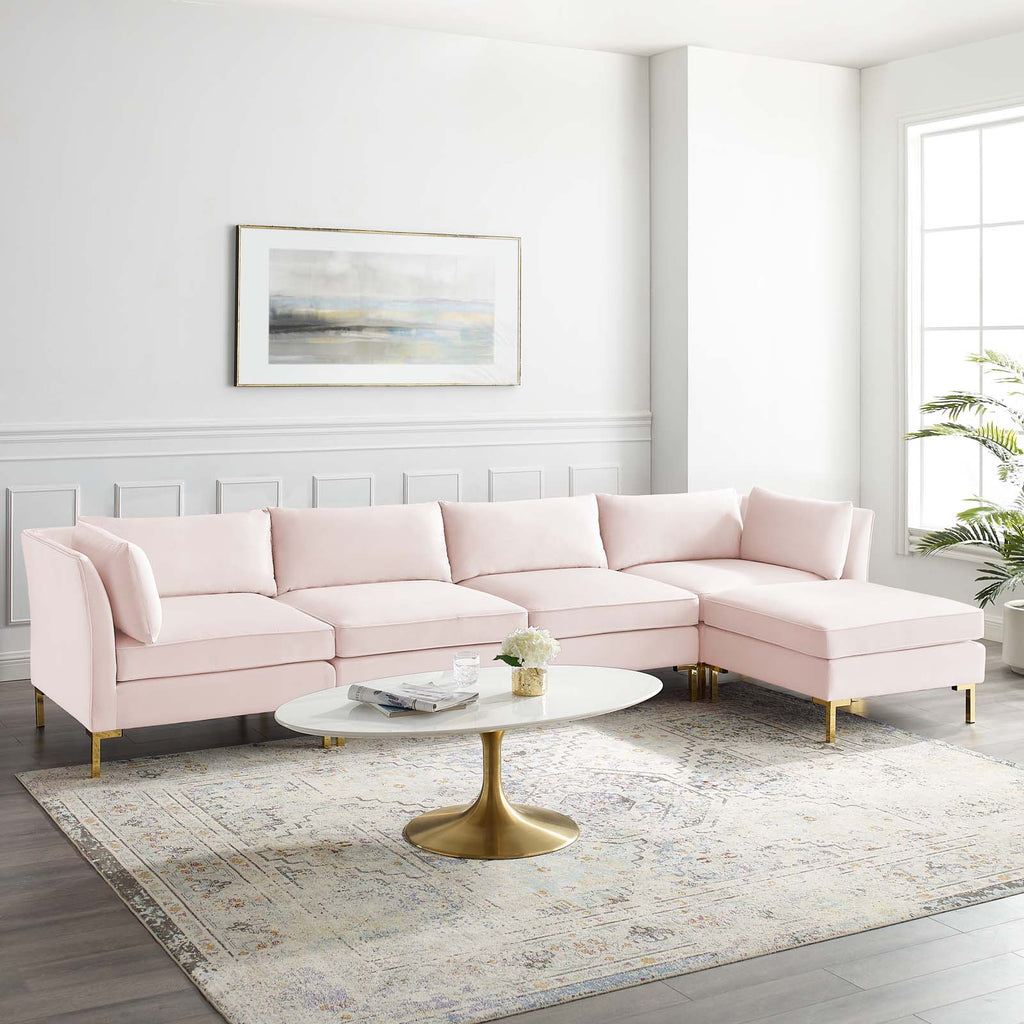 Ardent 5-Piece Performance Velvet Sectional Sofa in Pink-3