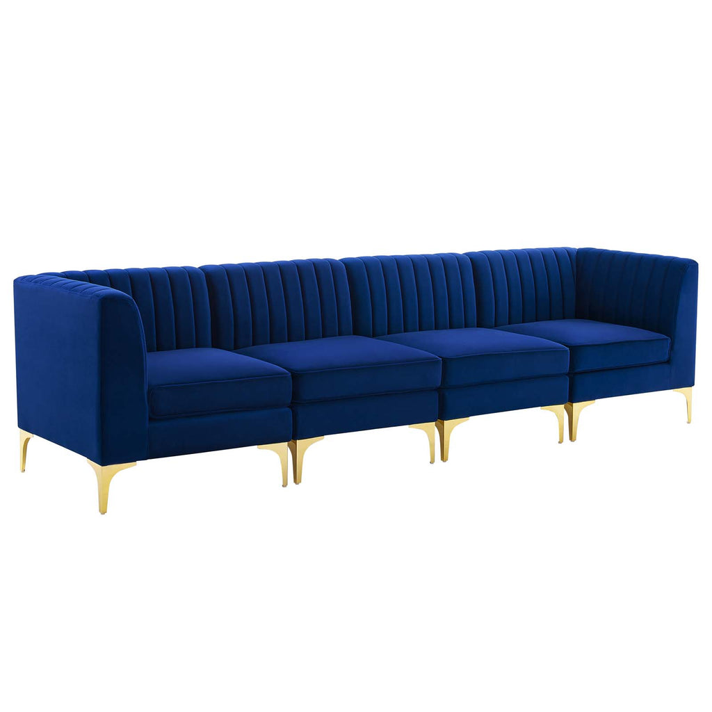 Triumph Channel Tufted Performance Velvet 4-Seater Sofa in Navy