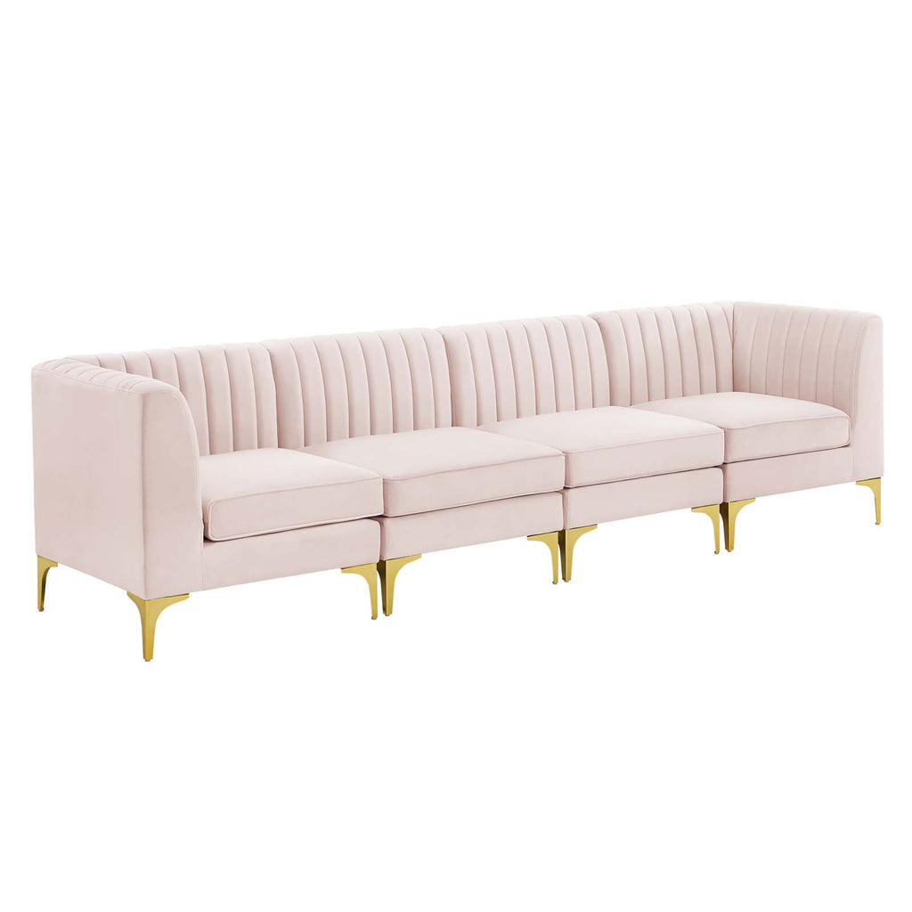 Triumph Channel Tufted Performance Velvet 4-Seater Sofa in Pink