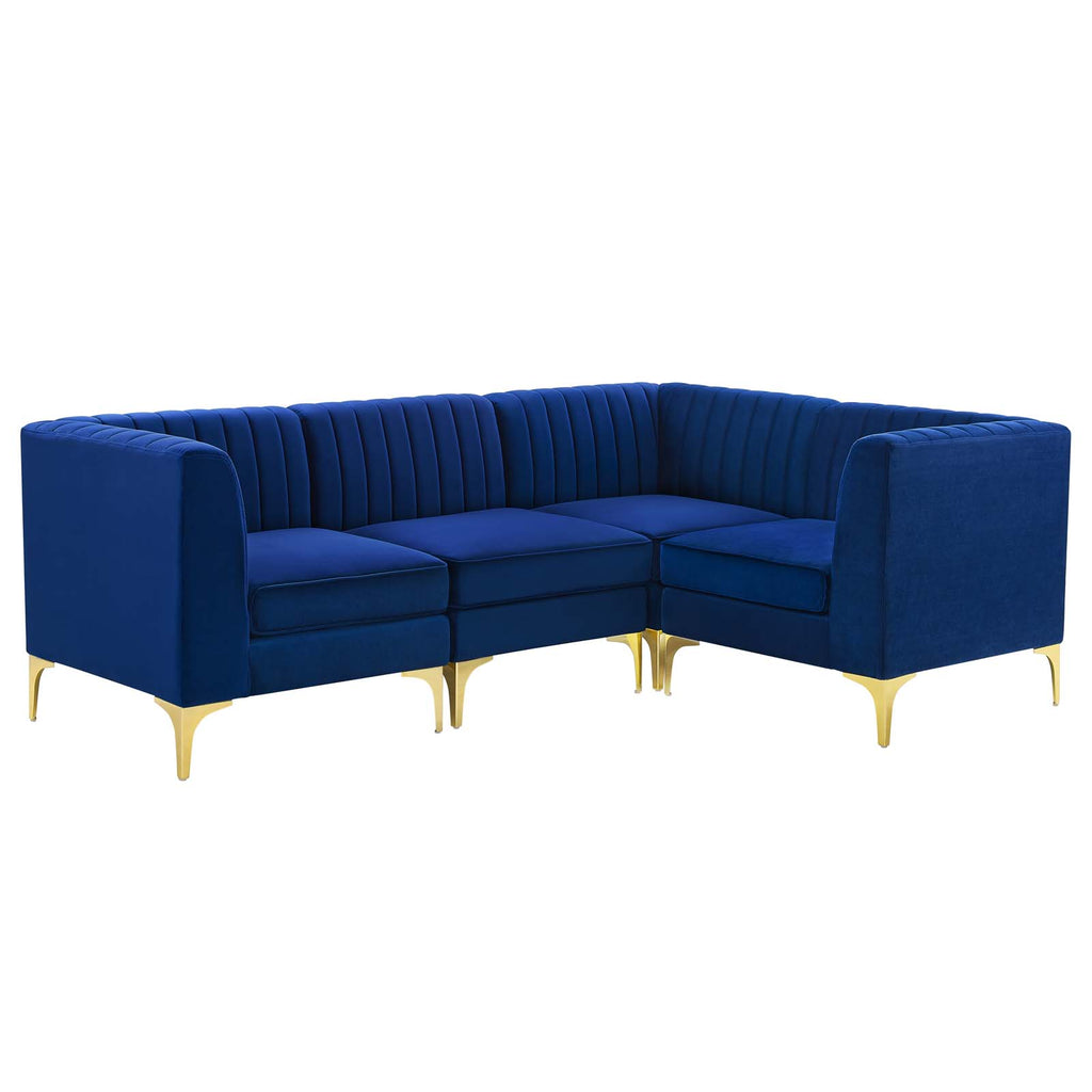 Triumph Channel Tufted Performance Velvet 4-Piece Sectional Sofa in Navy
