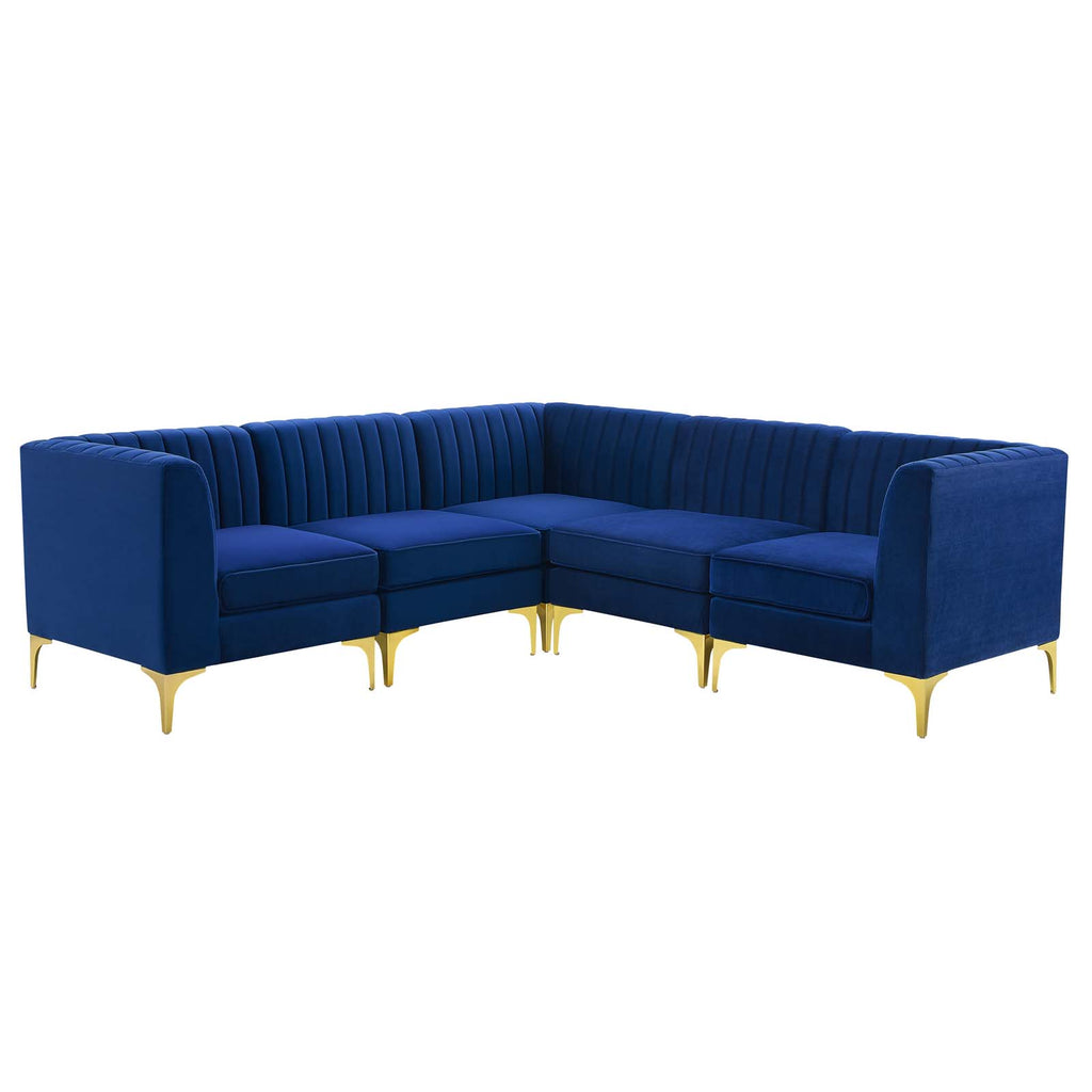 Triumph Channel Tufted Performance Velvet 5-Piece Sectional Sofa in Navy-2
