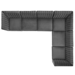 Triumph Channel Tufted Performance Velvet 6-Piece Sectional Sofa in Gray