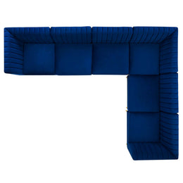 Triumph Channel Tufted Performance Velvet 6-Piece Sectional Sofa in Navy