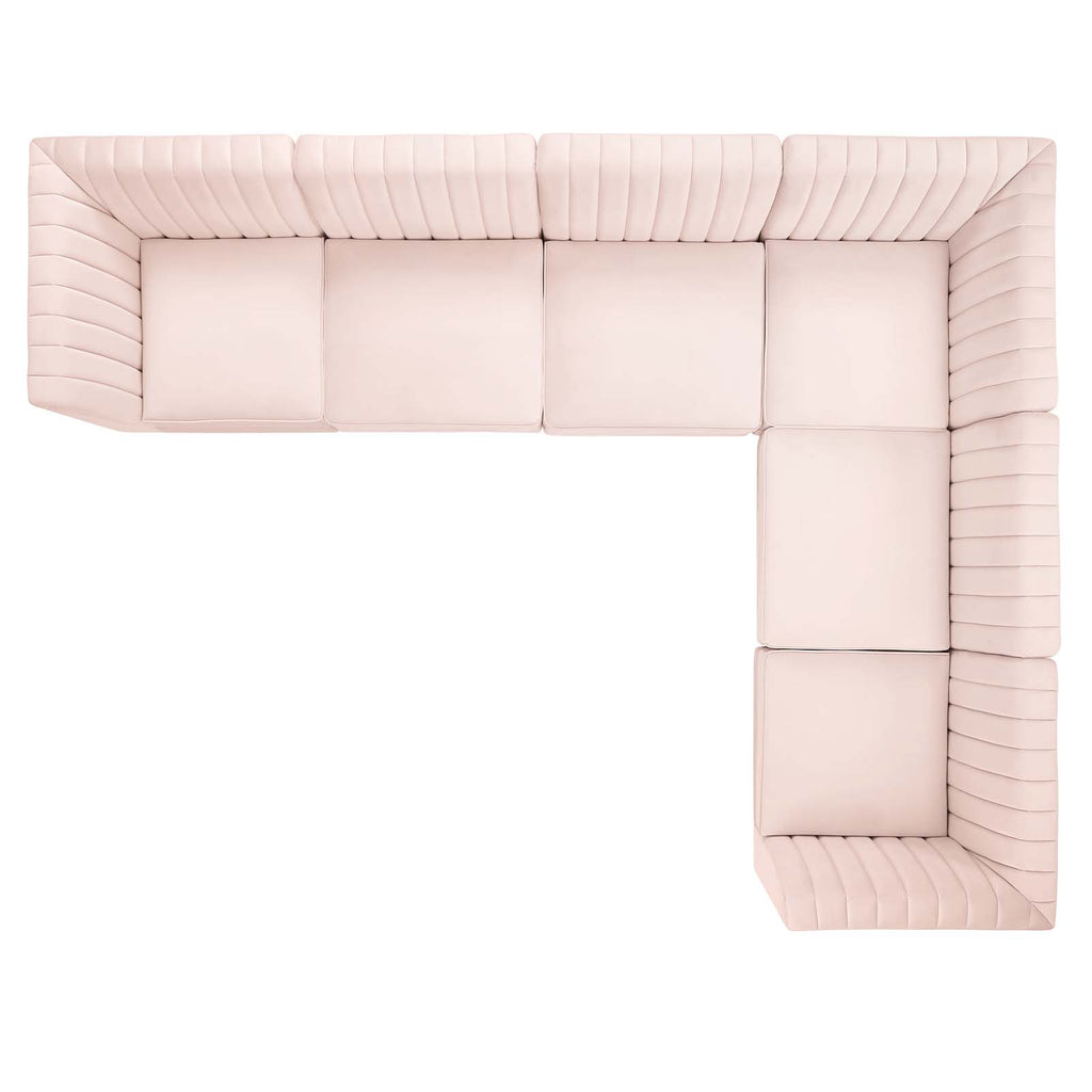 Triumph Channel Tufted Performance Velvet 6-Piece Sectional Sofa in Pink