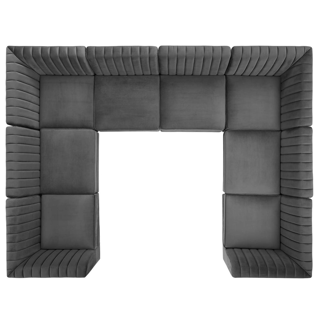 Triumph Channel Tufted Performance Velvet 8-Piece Sectional Sofa in Gray