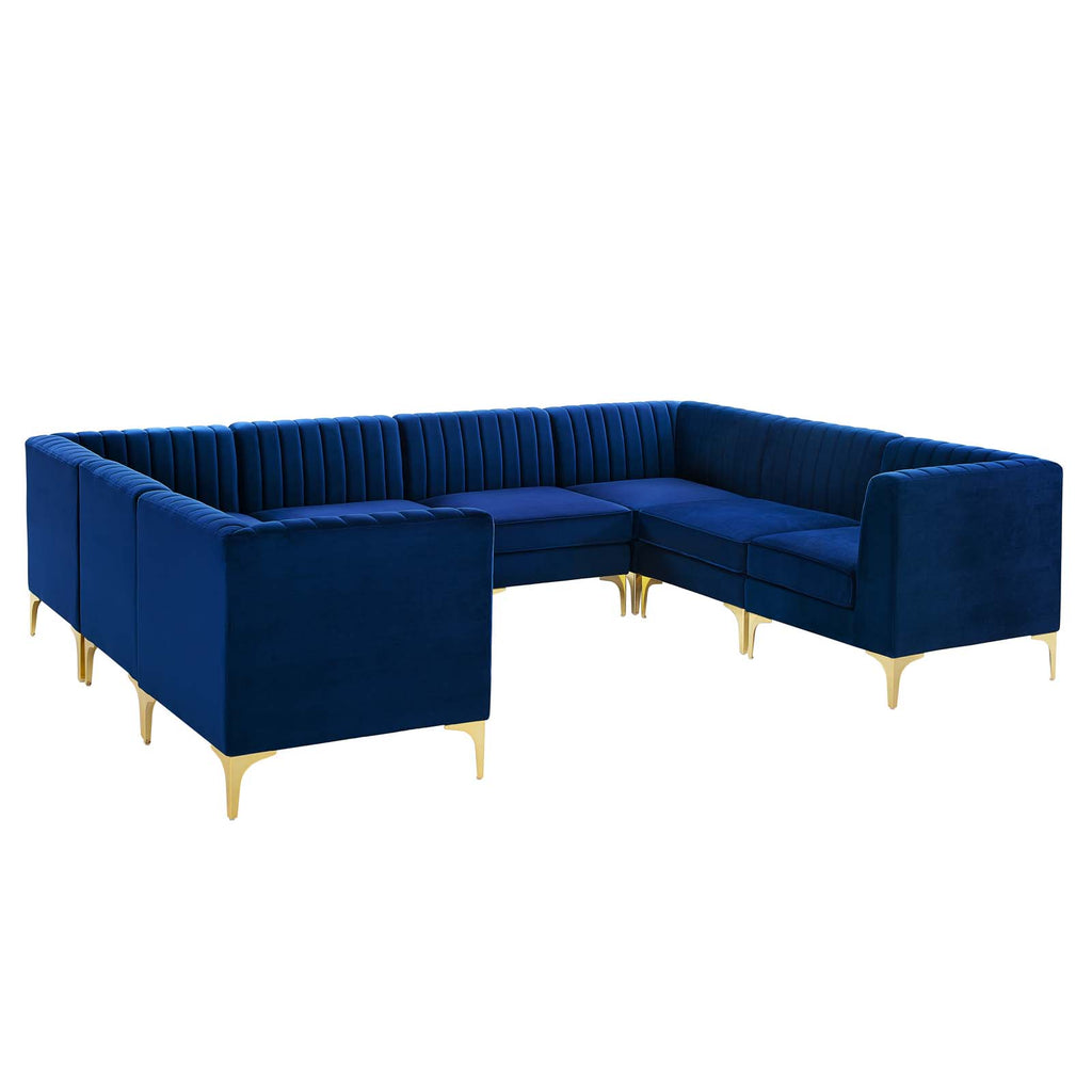 Triumph Channel Tufted Performance Velvet 8-Piece Sectional Sofa in Navy