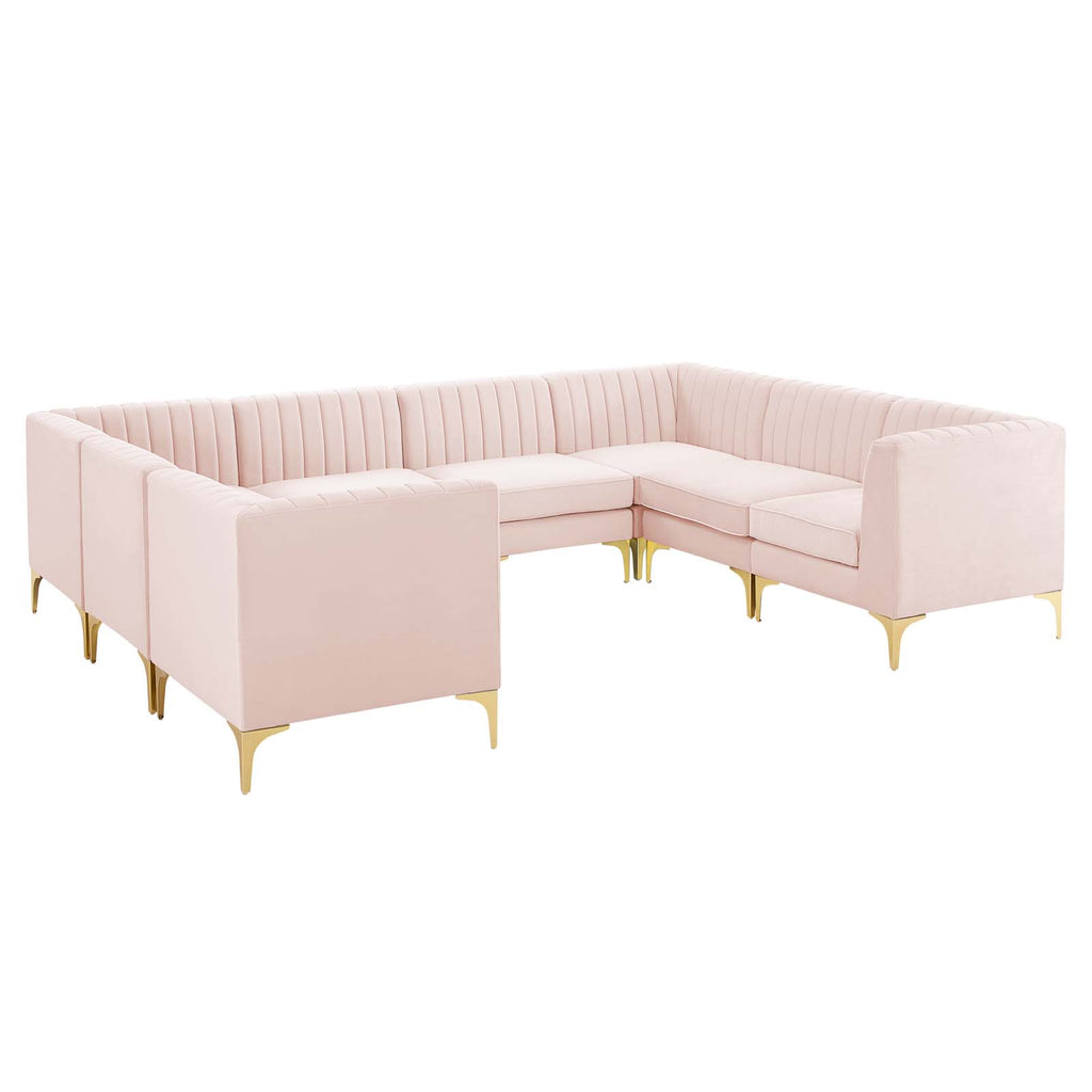 Triumph Channel Tufted Performance Velvet 8-Piece Sectional Sofa in Pink