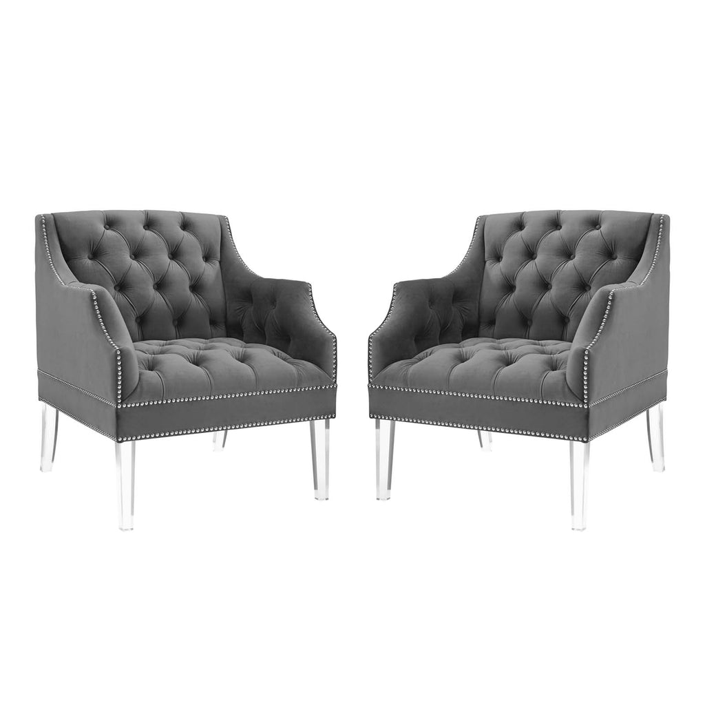 Proverbial Armchair Performance Velvet Set of 2 in Gray