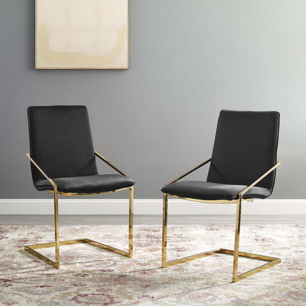 Pitch Dining Armchair Performance Velvet Set of 2 in Gold Black