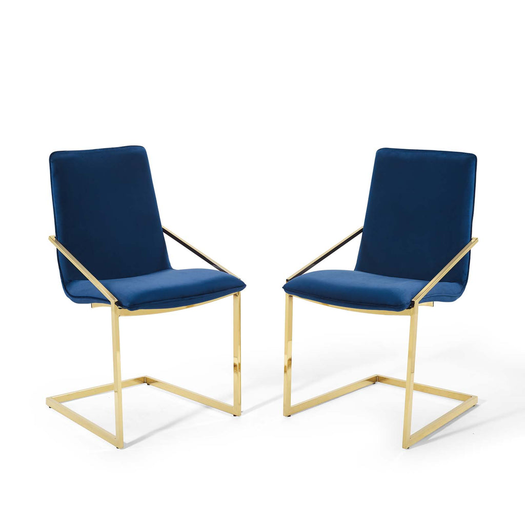 Pitch Dining Armchair Performance Velvet Set of 2 in Gold Navy