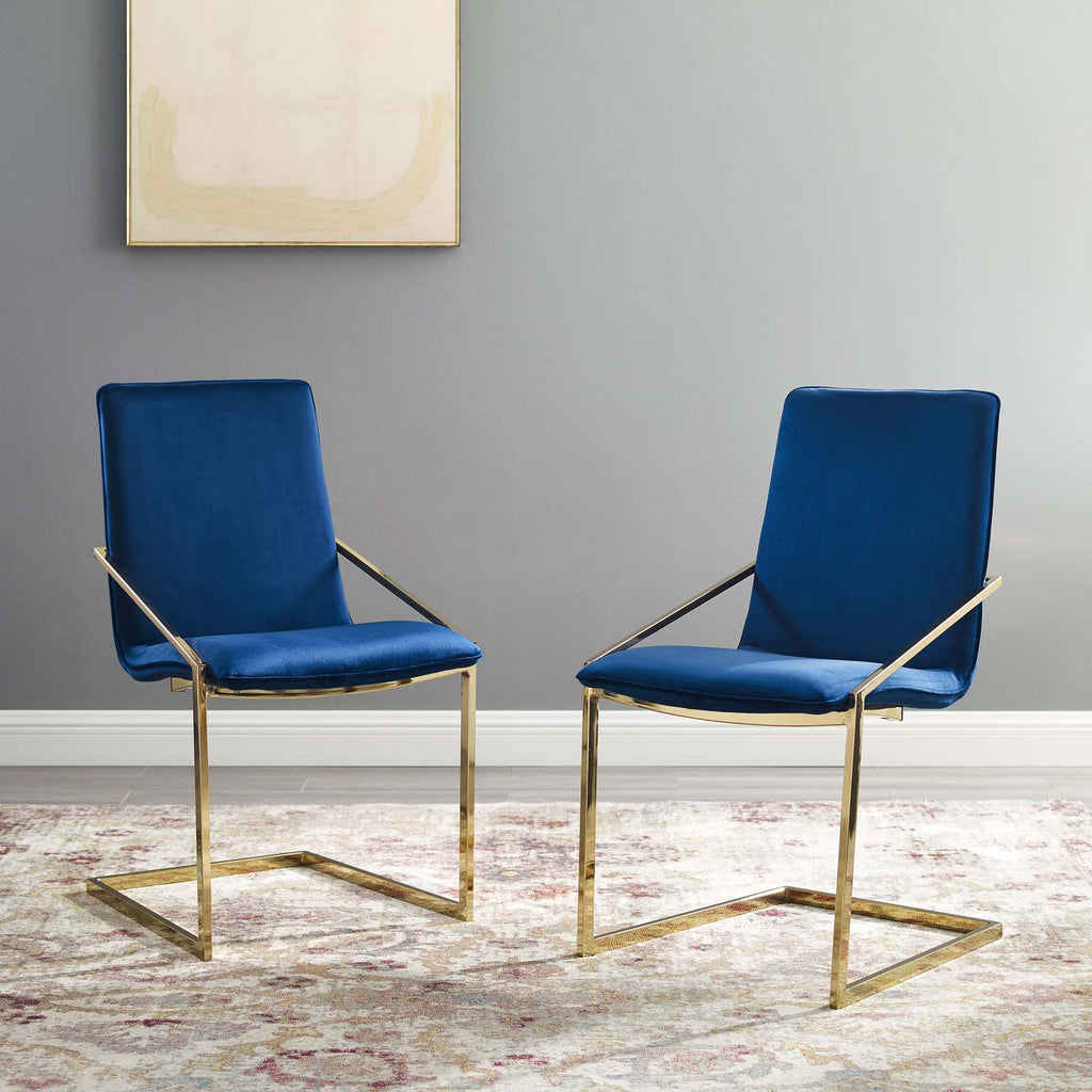 Pitch Dining Armchair Performance Velvet Set of 2 in Gold Navy