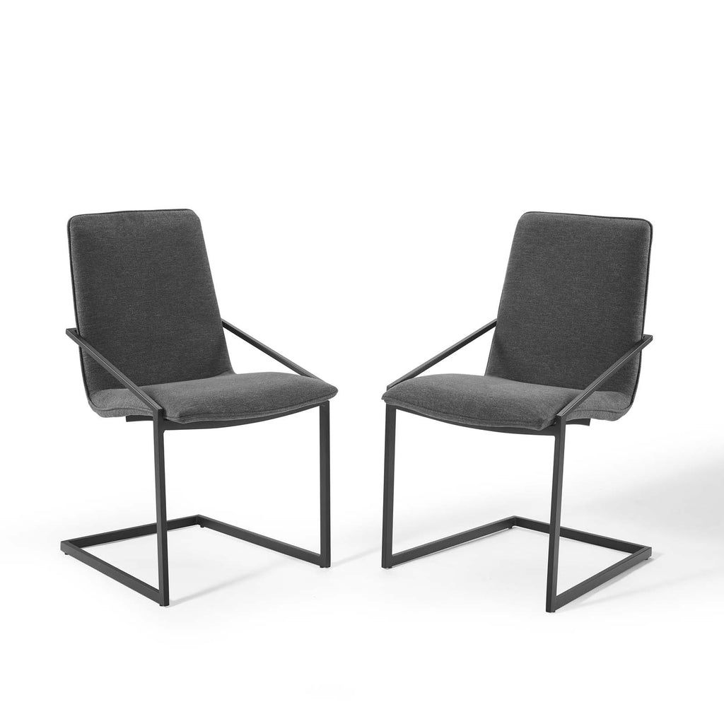 Pitch Dining Armchair Upholstered Fabric Set of 2 in Black Charcoal