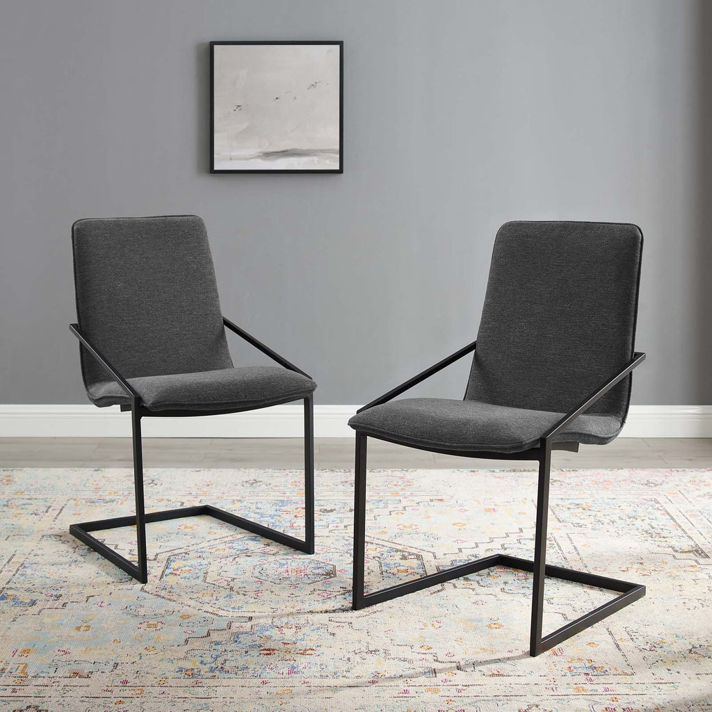 Pitch Dining Armchair Upholstered Fabric Set of 2 in Black Charcoal