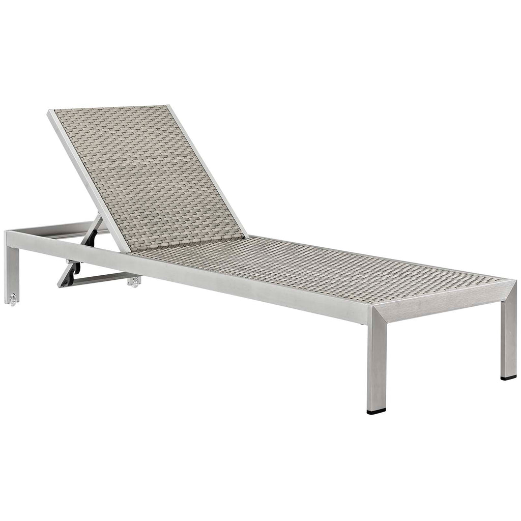 Shore Outdoor Patio Aluminum Chaise with Cushions in Silver Beige-2