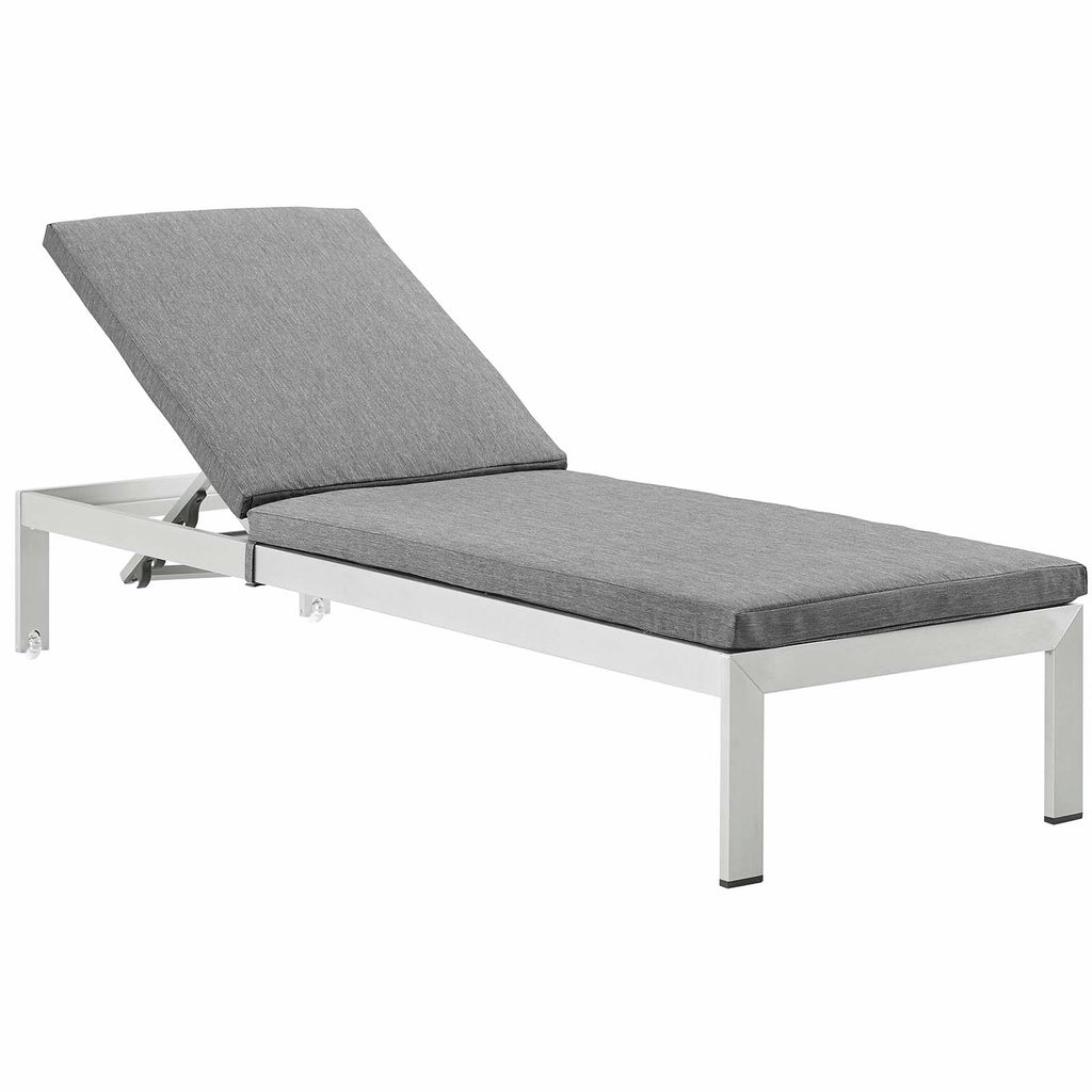 Shore Outdoor Patio Aluminum Chaise with Cushions in Silver Gray-2
