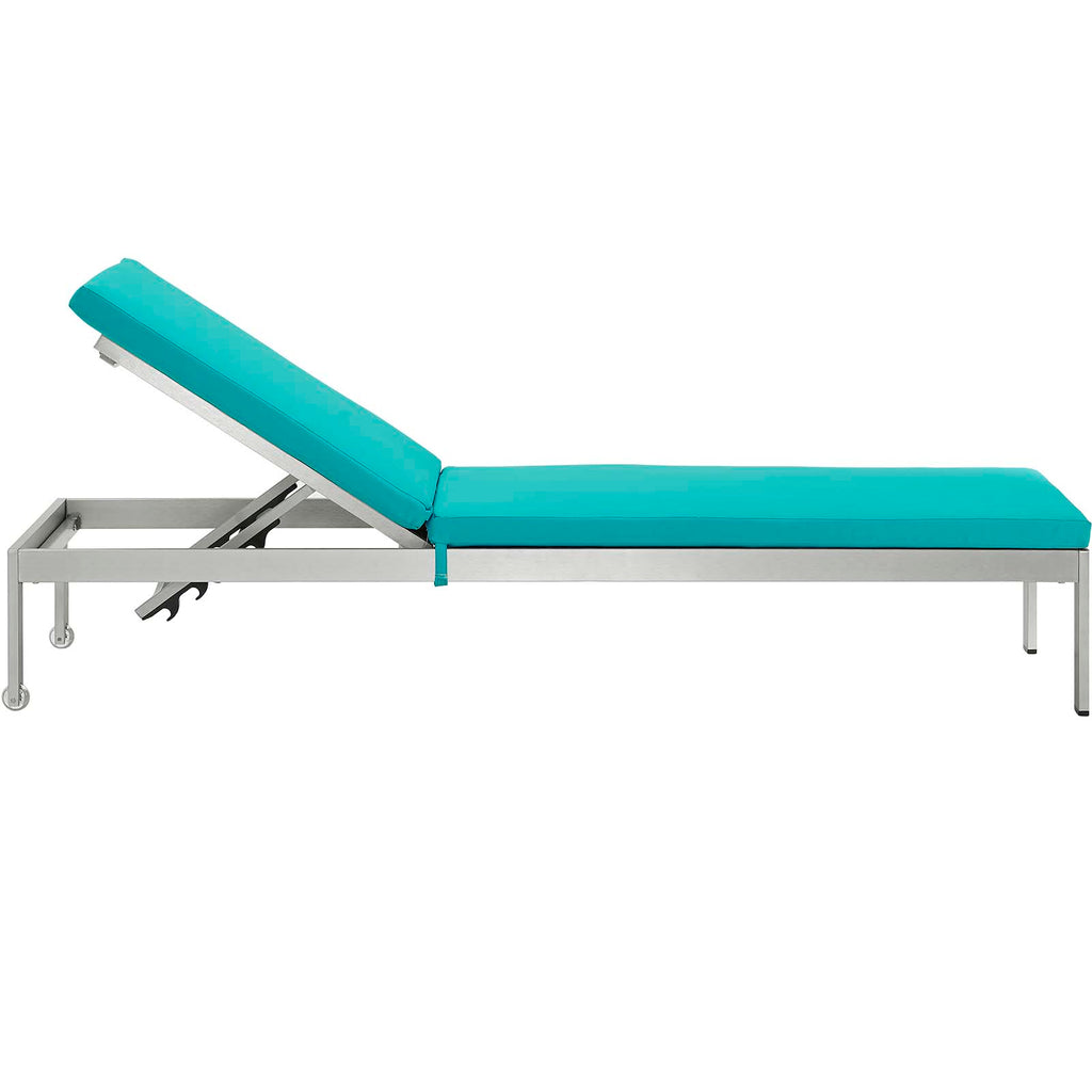 Shore Outdoor Patio Aluminum Chaise with Cushions in Silver Turquoise-2
