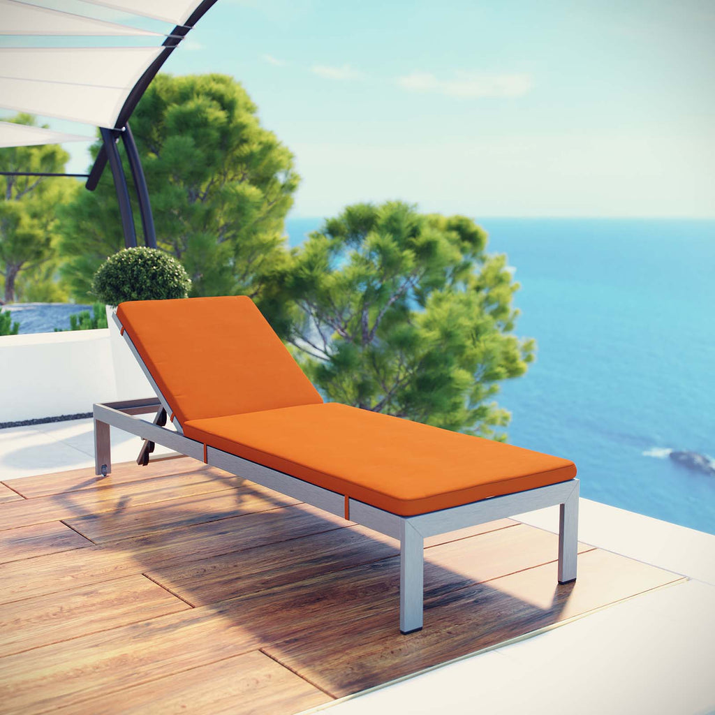 Shore Outdoor Patio Aluminum Chaise with Cushions in Silver Orange-1