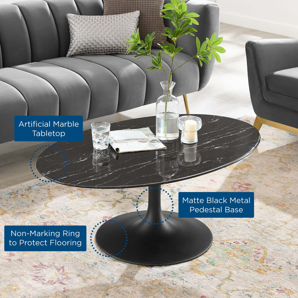 Lippa 42" Oval Artificial Marble Coffee Table - Black, Black