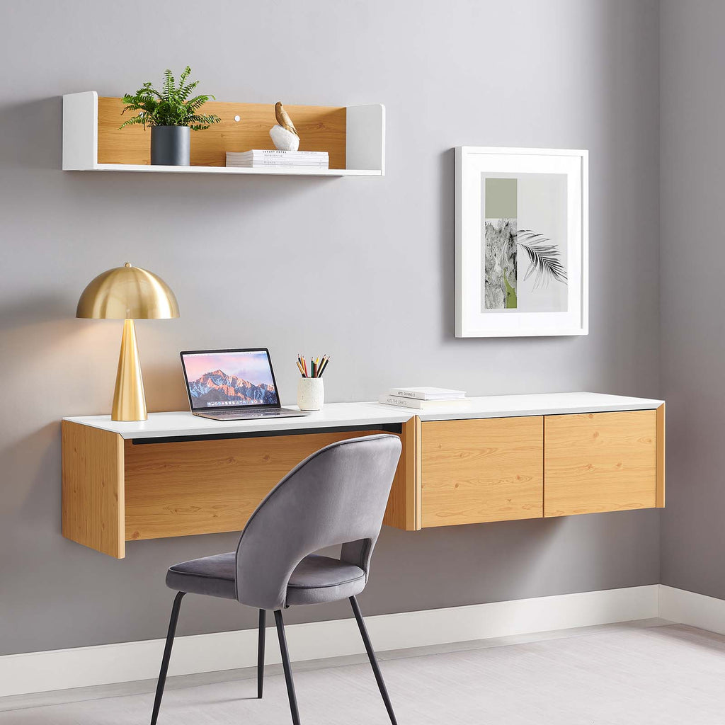 Kinetic Wall-Mount Office Desk With Cabinet and Shelf