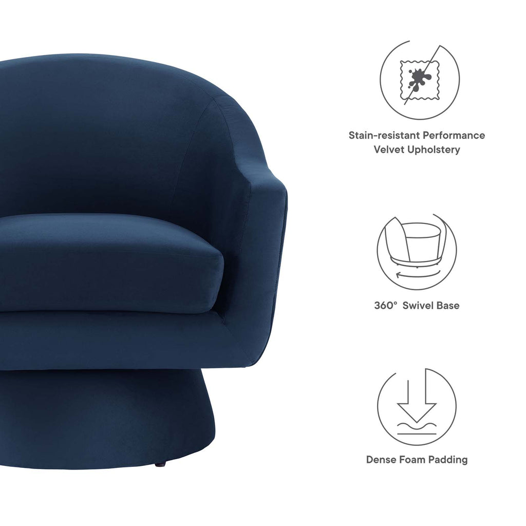 Astral Performance Velvet Fabric and Wood Swivel Chair