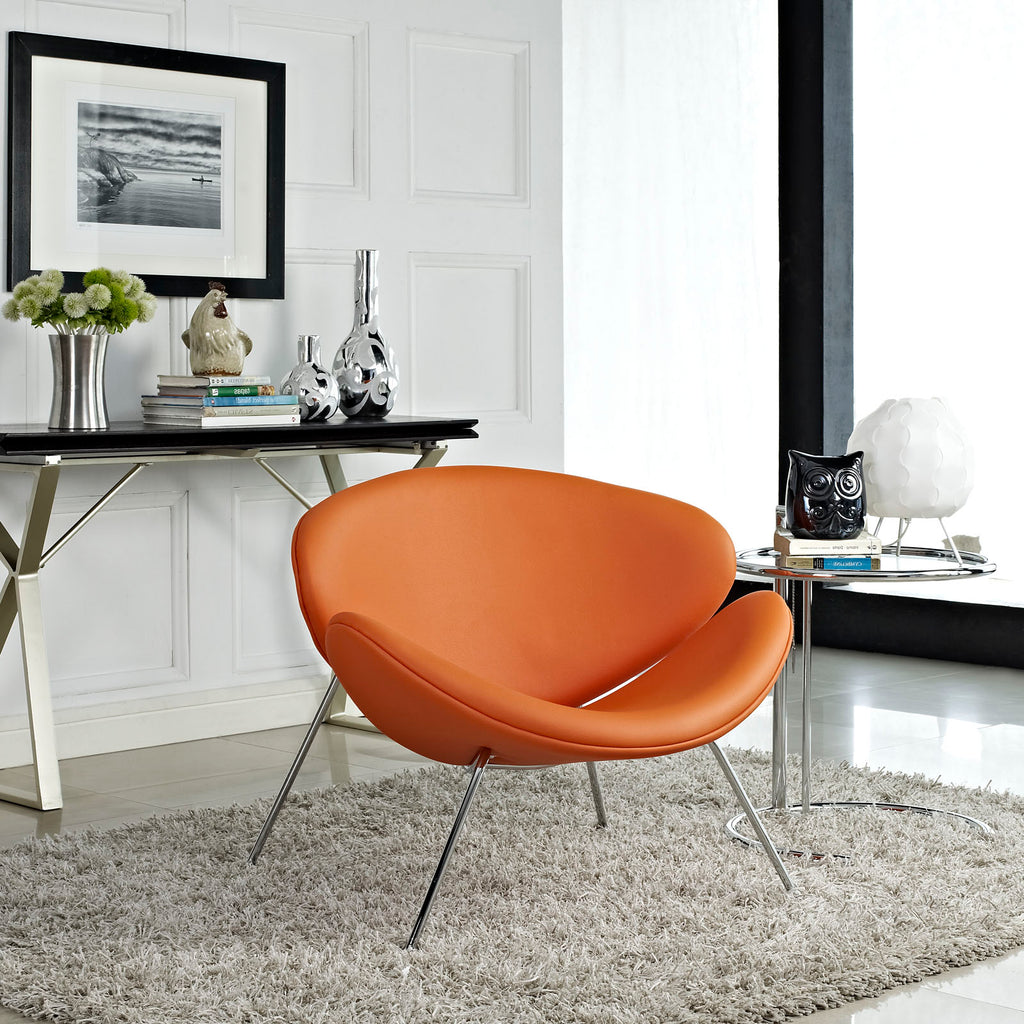 Nutshell Upholstered Vinyl Lounge Chair in Orange