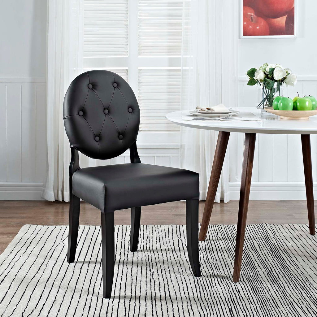 Button Dining Vinyl Side Chair in Black