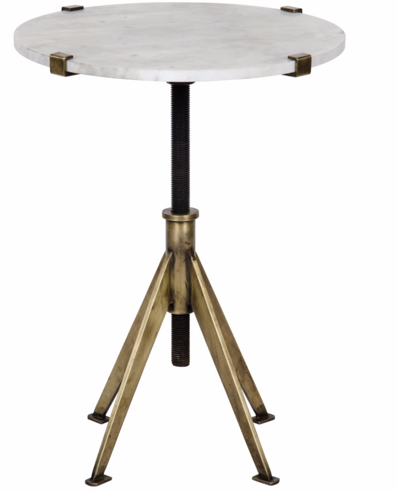 Edith Adjustable Side Table, Small, Antique Brass, Metal and Quartz