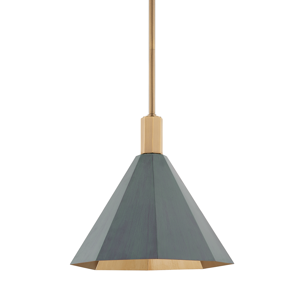 Huntley 1 Light Pendant - Patina Brass 13.75" - Verde