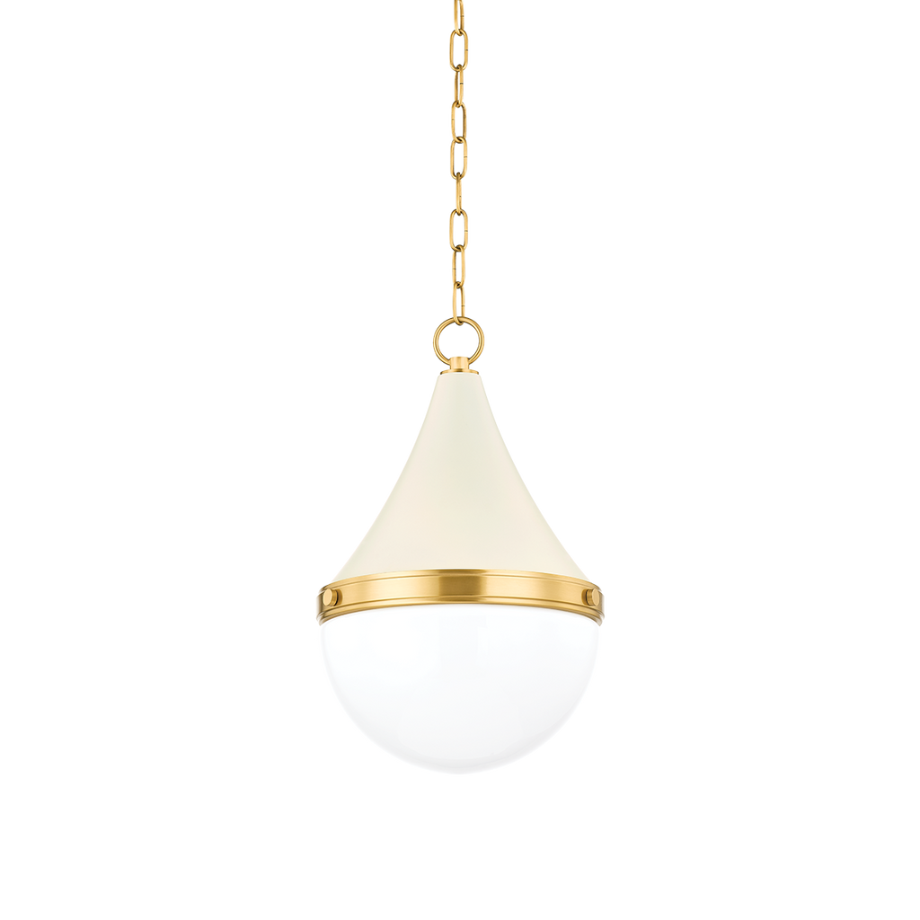 Ciara 1 Light Pendant - Aged Brass 18" - Soft Cream