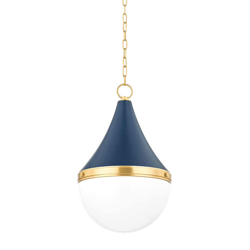 Ciara 1 Light Pendant - Aged Brass 22.5" - Soft Navy