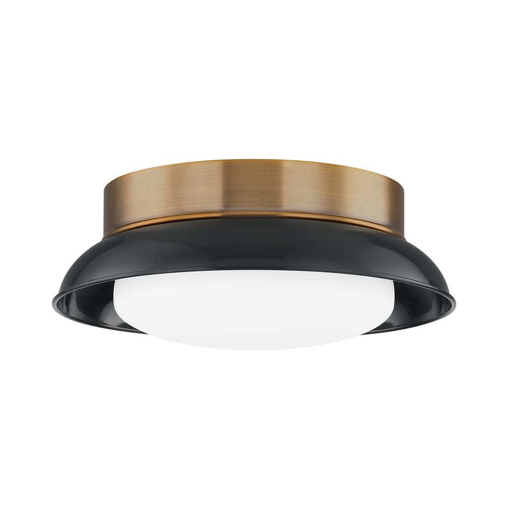 Arnie 2 Light Flush Mount - Patina Brass 5.25" - Glossy Black