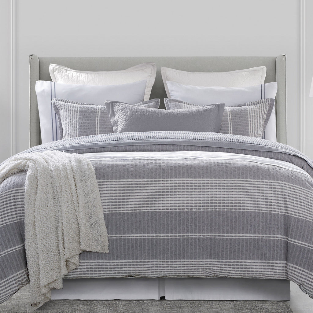 3 PC Lane Stripe Comforter Set, King Gray