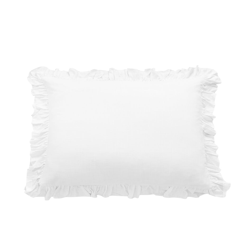 Washed Linen Ruffled King Sham, White